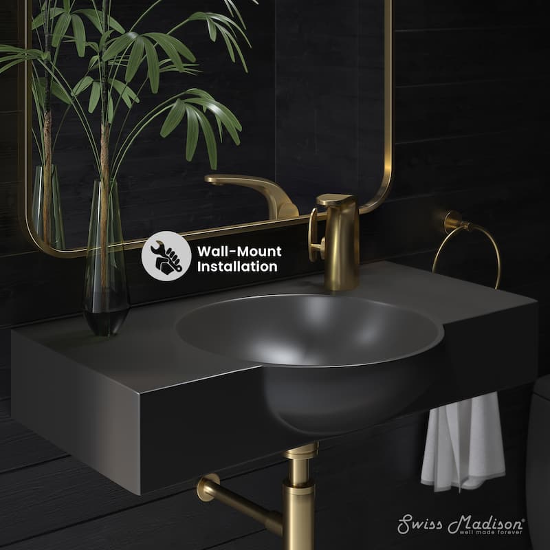 Chateau 30" Wall-Mounted Sink Center Basin With Right Side Faucet Mount In Matte Black - 30
