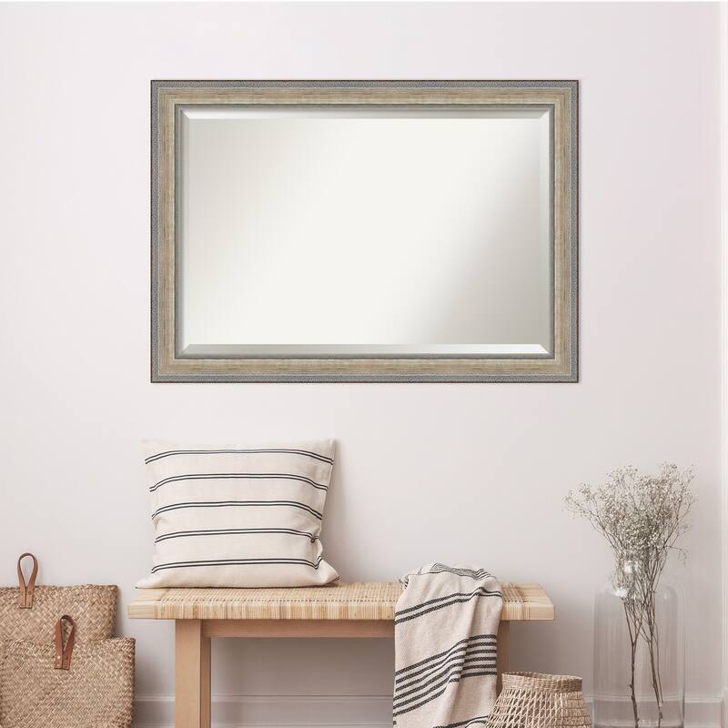 Fleur Silver Beveled Wood Framed Wall Mirror - Fleur Champagne Silver