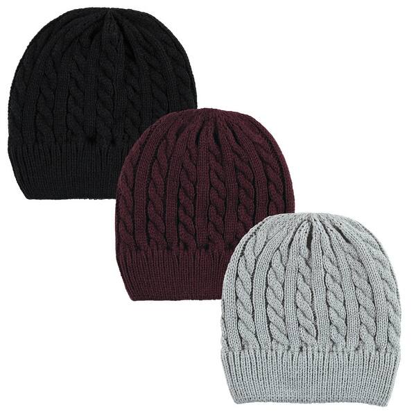 slide 1 of 1, Hudson Baby Family Knitted Caps 3pk, Black Burgundy, Infant Toddler - Black Burgundy Infant Toddler - Black Burgundy
