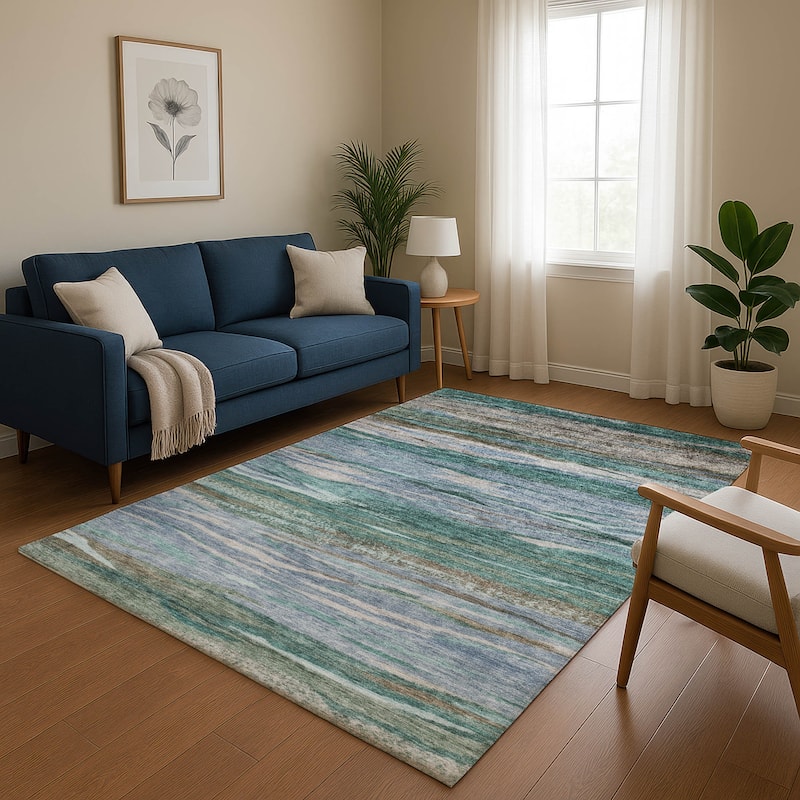 Premium Washable Super Soft Modern Stripes Mayfield Rug - Teal - 5' x 7'6"