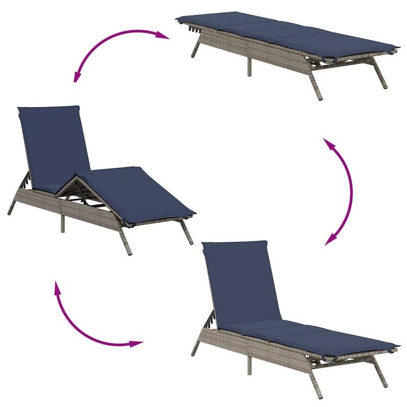 vidaXL Sun Lounger with Cushion Chaise Lounge Poly Rattan Brown/Gray/Black - 9.1 x 31.0 x 13.2