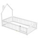 preview thumbnail 8 of 7, Twin Size Montessori Floor Bed with Fence and Door, House-Shaped Headboard Floor Bed, Wooden Twin Kids Bed Frame for Boys Girls