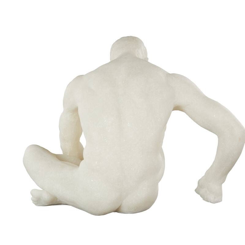White Polystone Sitting People Decorative Sculpture with Shimmer
