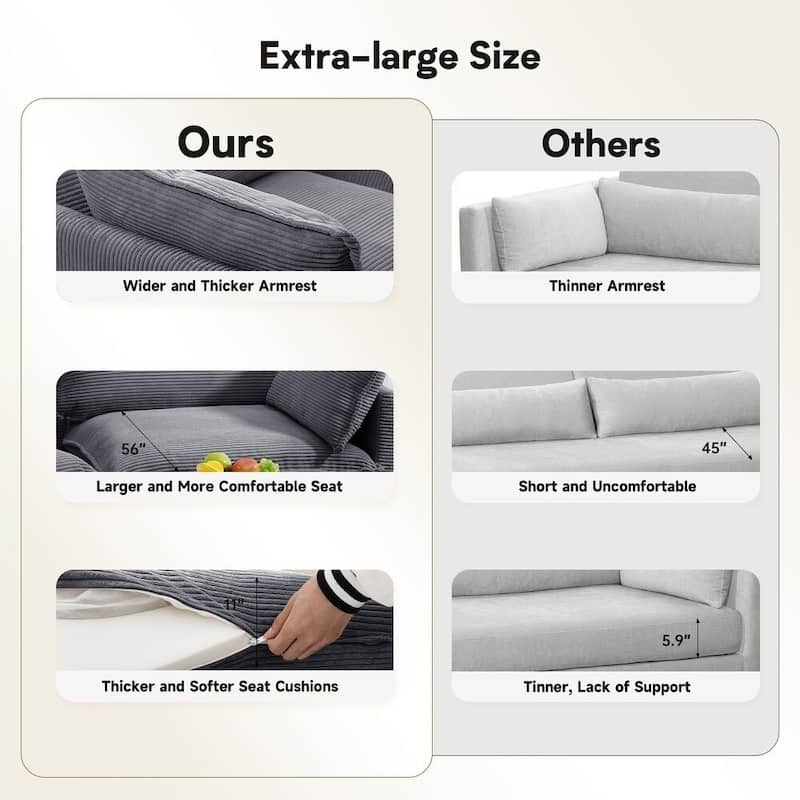 Oversized Modular Corduroy Sectional Sofa Set with Ottoman, 3-Seater / 4-Seater Deep Seat Lounge Couch for Living Room