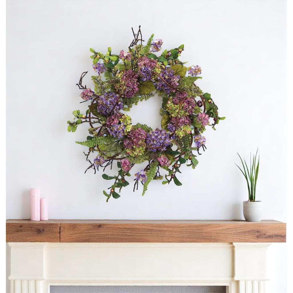 HomeRoots 22" Purple Artificial Summer Hydrangea Wreath