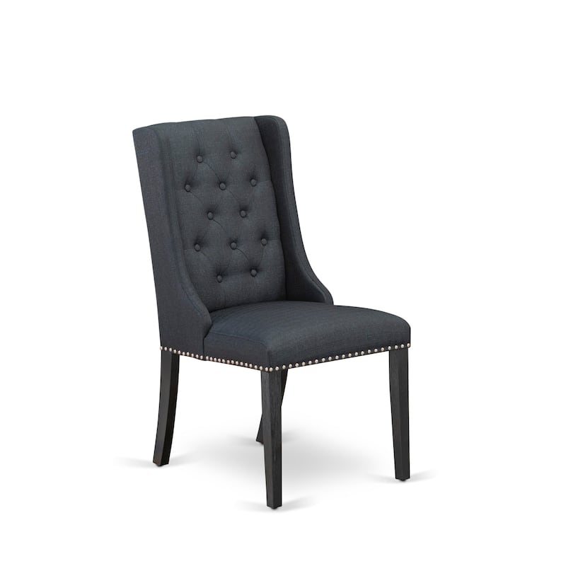 East West Furniture Parson Kitchen Chairs - Button Tufted Nailhead Upholstered Dining Chairs, Set of 2, (Finish & Upholstered)
