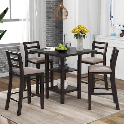 5 Piece Counter Height Square Dining Table Set with 4 Chairs