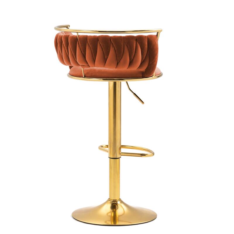 4 Set Velvet Adjustable Swivel Bar Stools With Backs