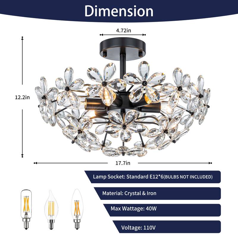 Starsky 6 Light Crystal Flower Shaped Flush Mount