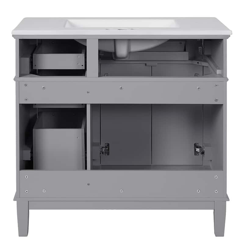 36" Bathroom Vanity for Small Medium Bathrooms, Center Ceramic Sink Bathroom Cabinet with 4 Drawers, Soft Close Doors - 36 Inch