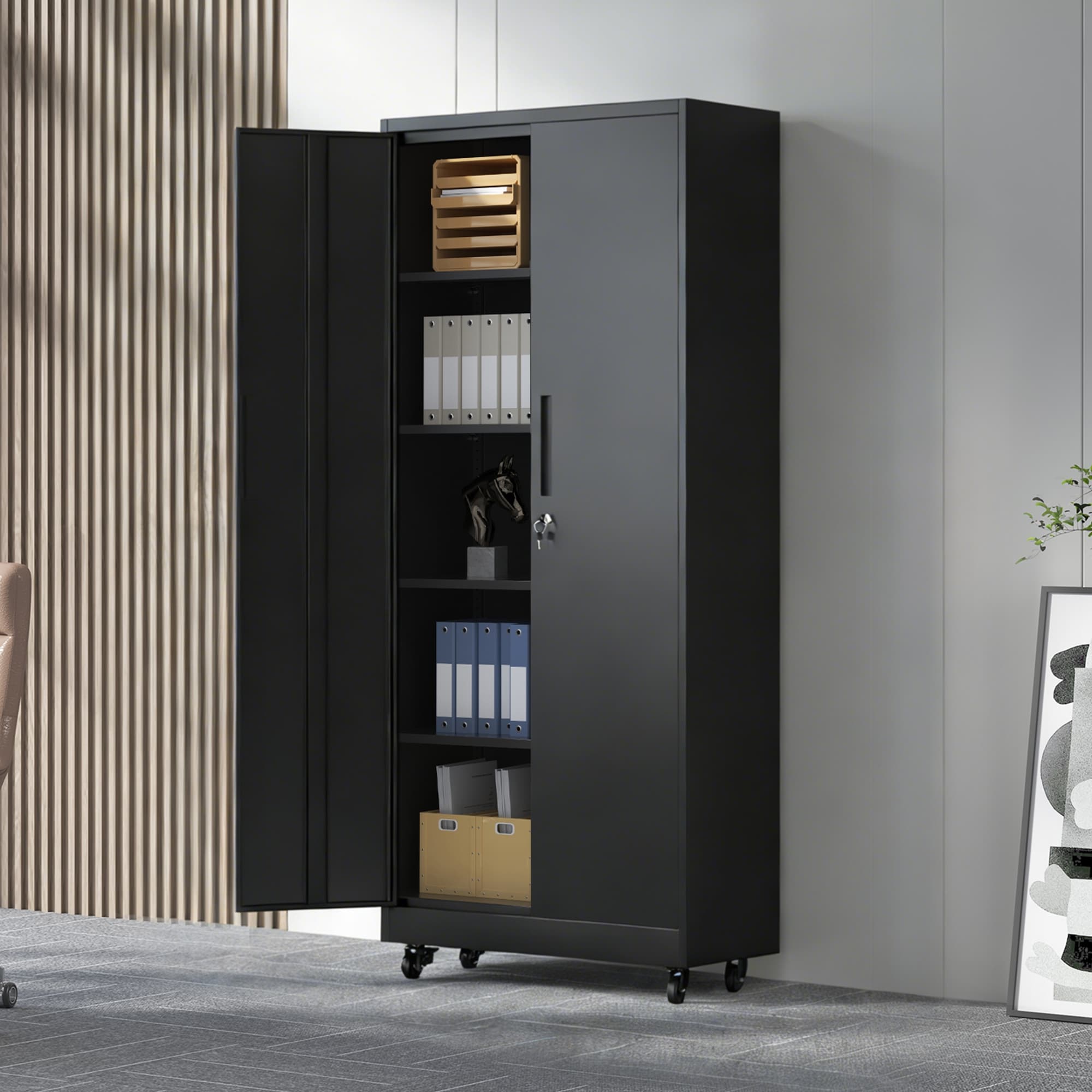Metal Garage Storage Cabinet with Wheels and Lock