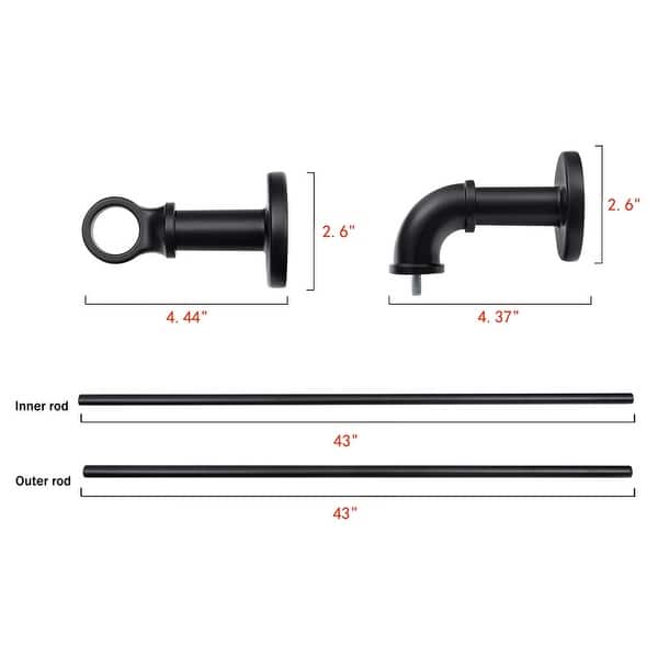 dimension image slide 2 of 3, UTOPIA ALLEY Wall Mounted 1 inch Industrial Curtain Rods, Blackout, Wrap Around Curtain Rods, Rustic Style, Matte Black