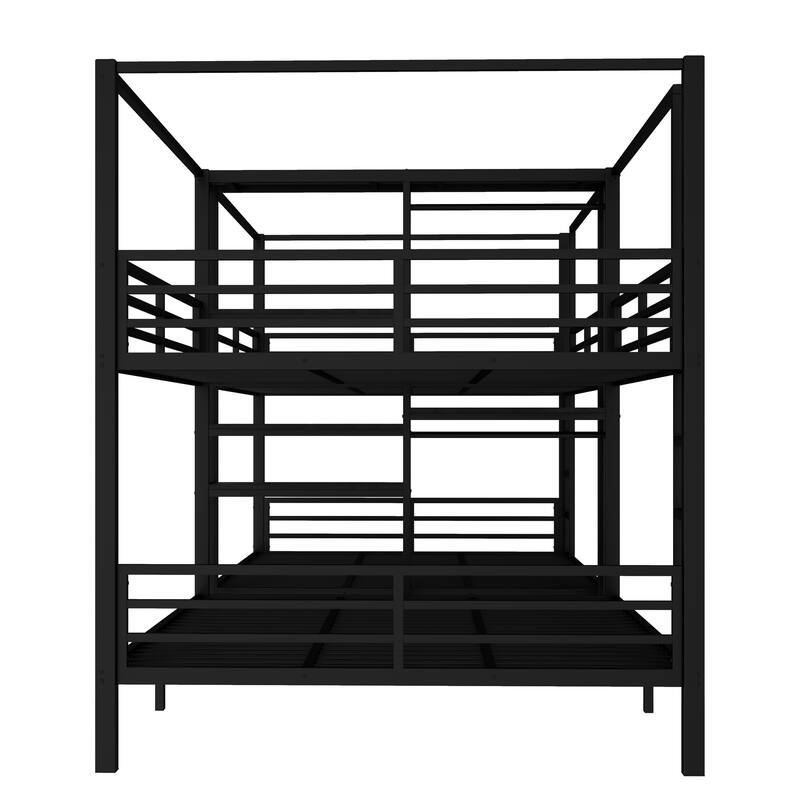 Quadruple Metal Bunk Bed with Built-in Storage Shelves and Wardrobe