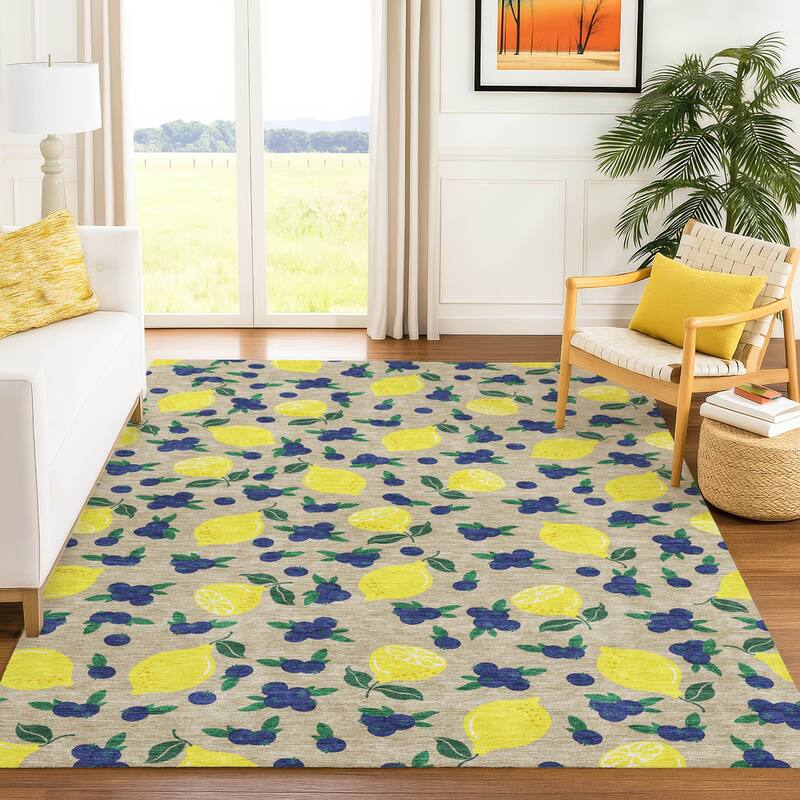 Machine Washable Indoor/ Outdoor Citrus Berry Chantille Rug