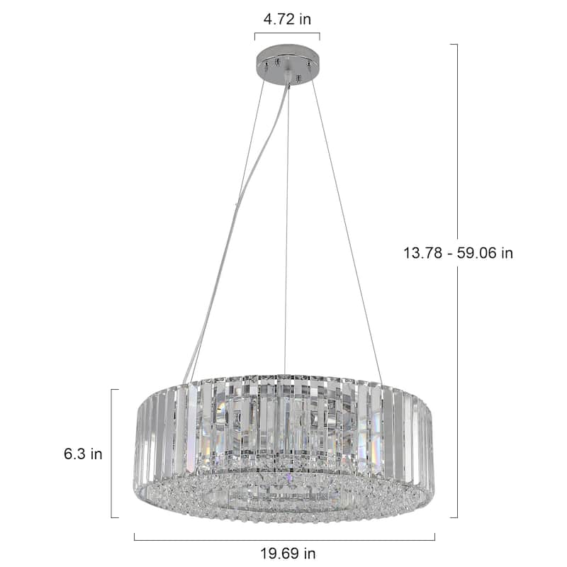 19.69 in. 6-Light Farmhouse Semi Flush Mount Chandelier, Crystal Chandelier, Drum Chandelier for Dining Room Living Room Kitchen