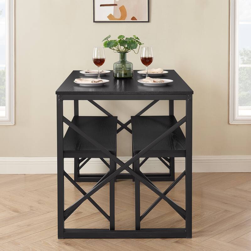 VECELO 3-pieces Dining Table with Bench, Dinning Room Table Set for 4-6, Kitchen Table with 2 Benches Dining Table Set