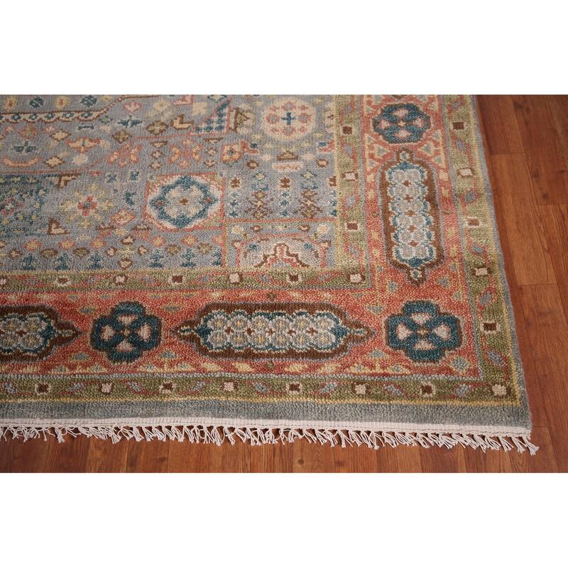 Gray Geometric Khotan Indian Area Rug Hand-Knotted Wool Carpet - 7'9"x 9'10"