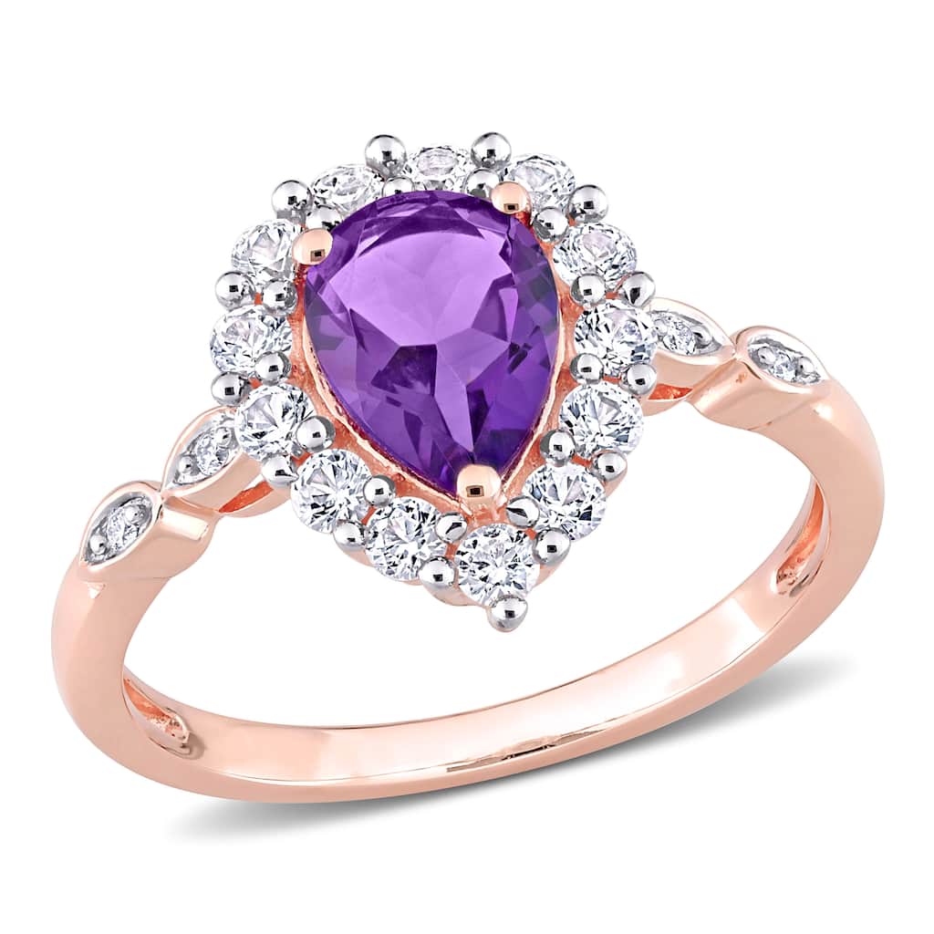 Miadora 10k Rose Gold Amethyst, Created White Sapphire and Diamond Accent Teardrop Halo Ring