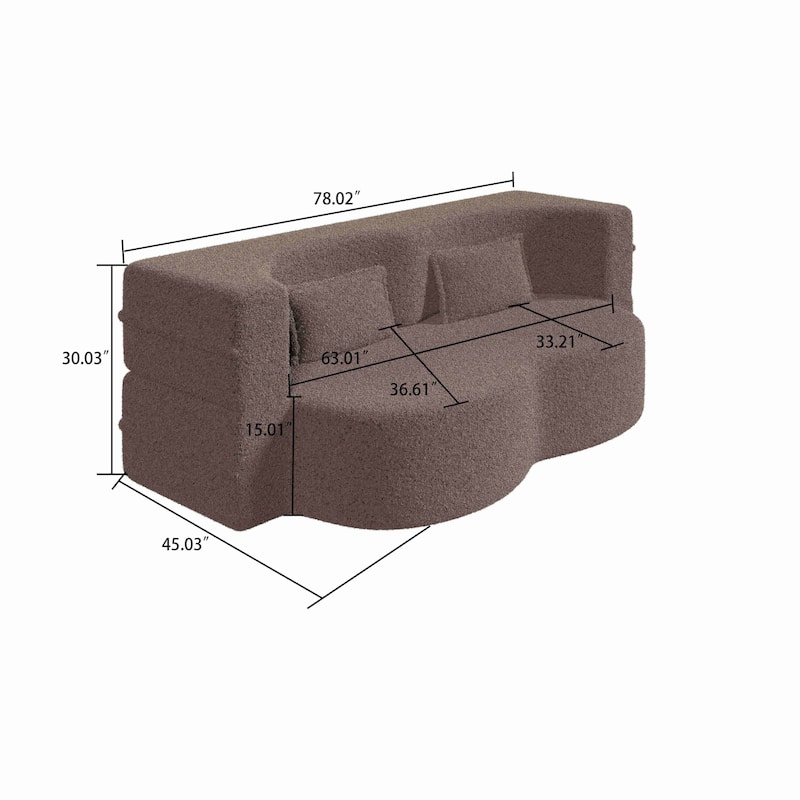 Modern Minimalist Compressed Upholstered Convertible Two-Seater Sofa Bed with 2 Pillows
