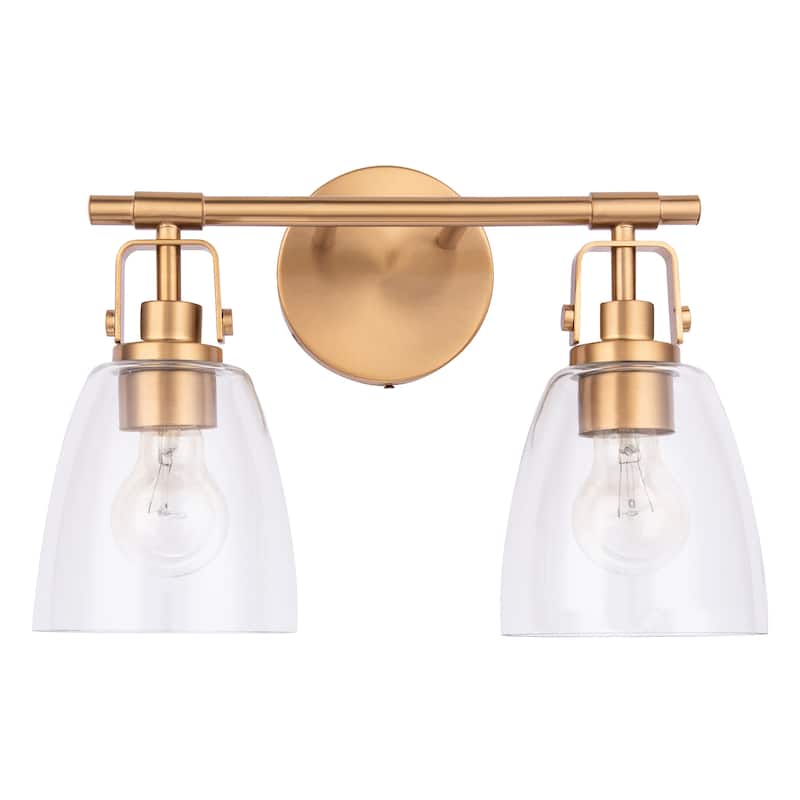 Modern Brilliance Farmhouse 2-Light Gold Vanity Light - 14.6"L x 7"W x 10.6"H