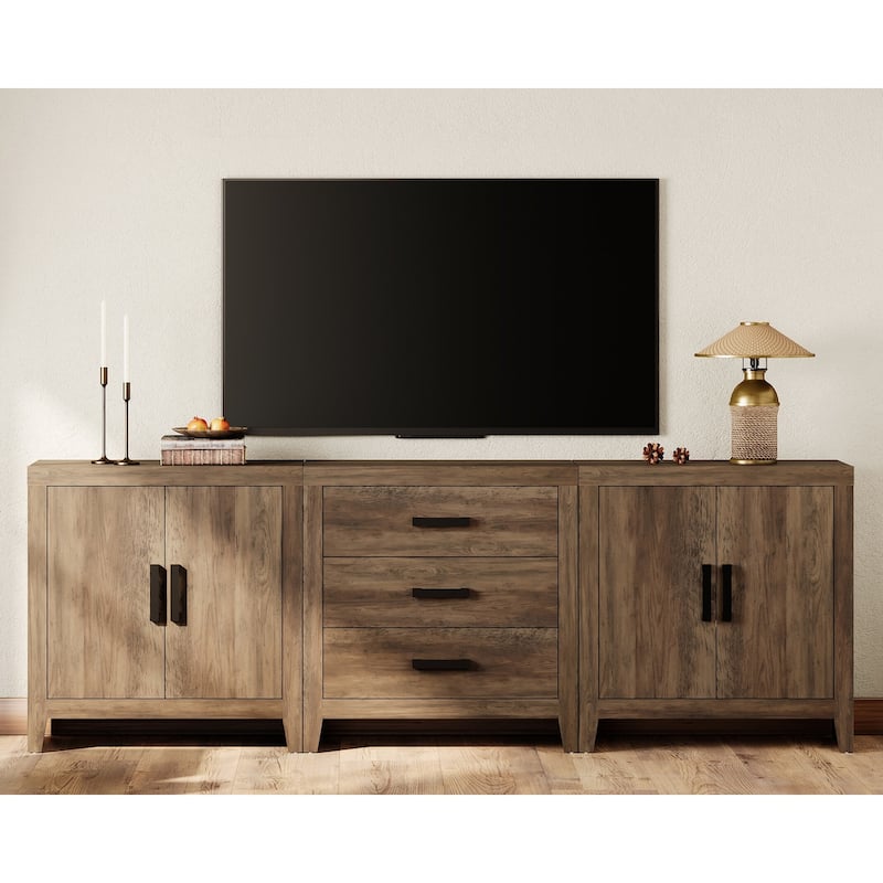 WAMPAT TV Stand for 85-Inch TVs, 3-Piece Farmhouse Media Console with Storage - Brown