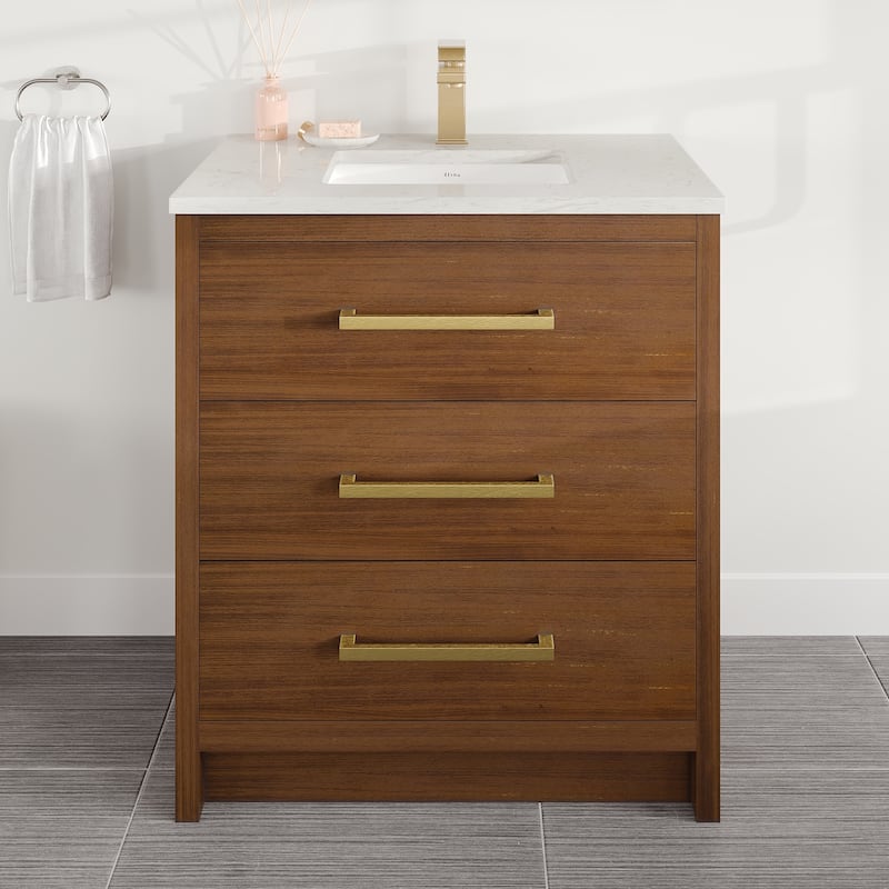 Eviva Curio Bath Vanity with WH Carrara Quartz Top and Undermount Sink - 30" - Walnut