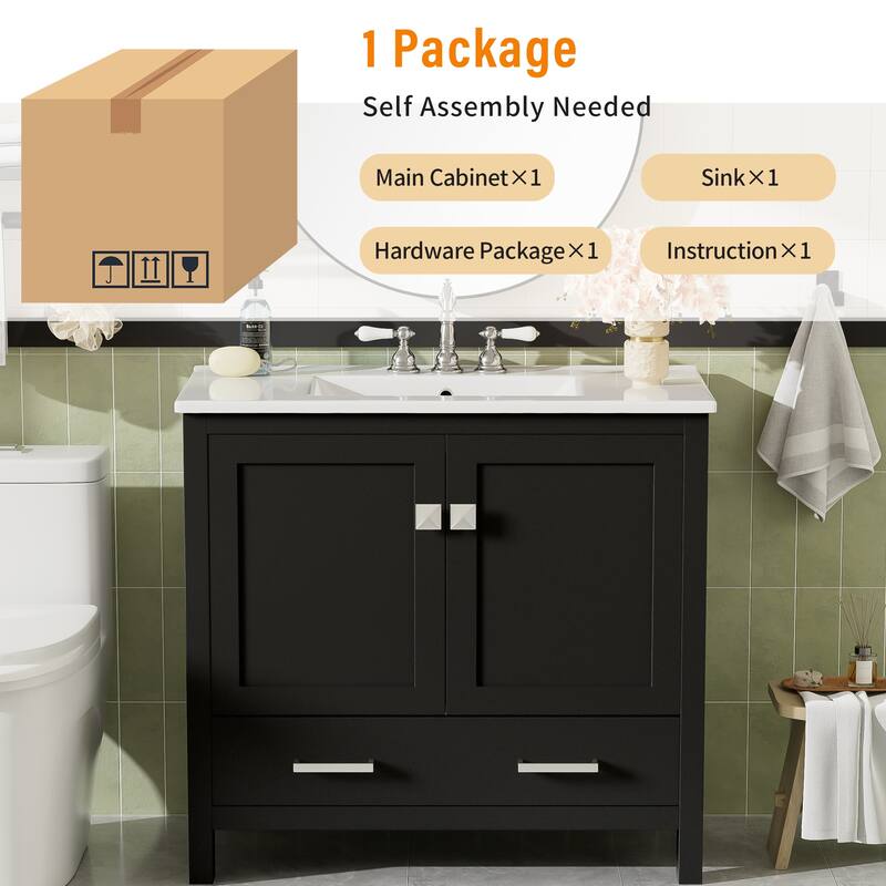 36" Modern Bathroom Vanity with Ceramic Sink