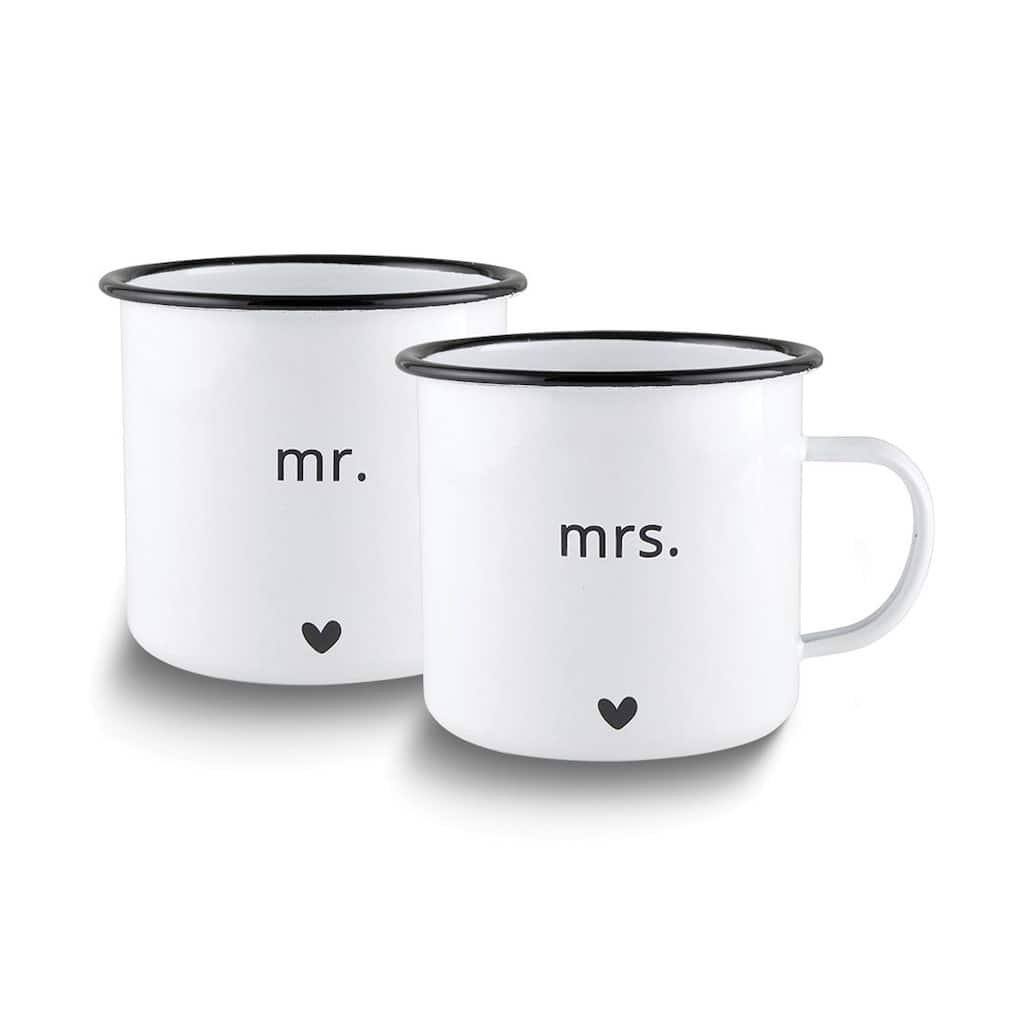 Curata Enameled Steel Mr. and Mrs. Mug Set