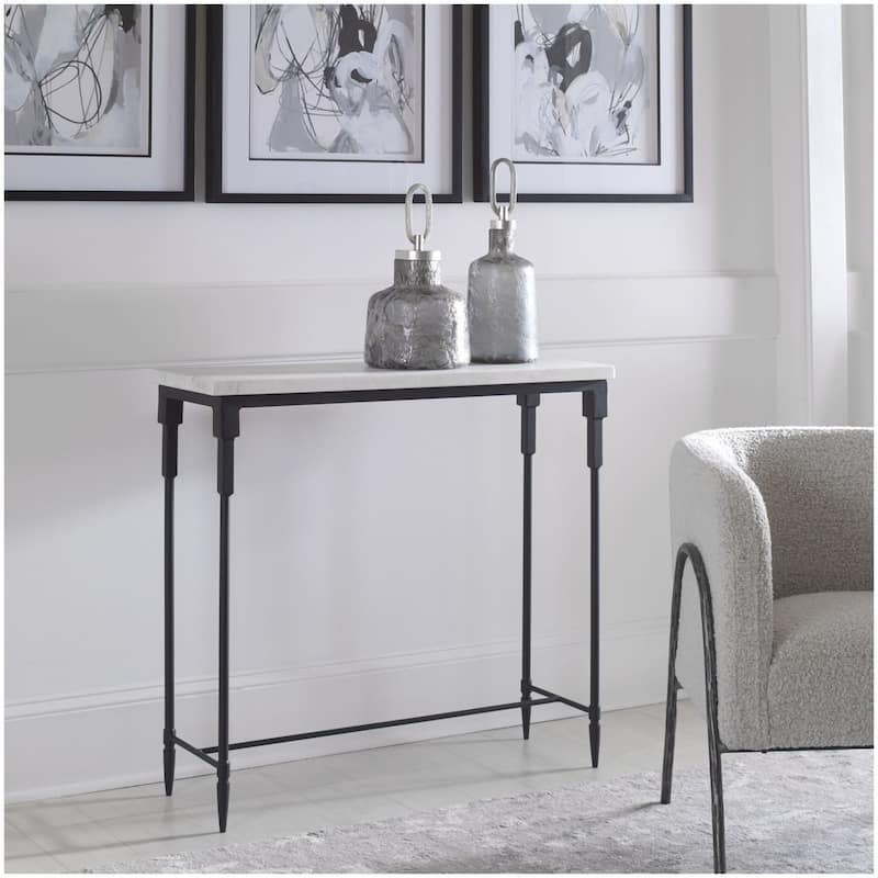 Uttermost 25165 Bourges 36"W Modern Industrial Marble Top Console Sofa