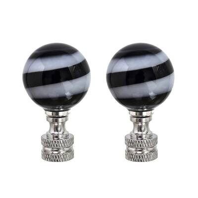 Aspen Creative 2 Pack Black & White Glass Ball Lamp Finial in Nickel Finish, 2" Tall - BLACK & WHITE