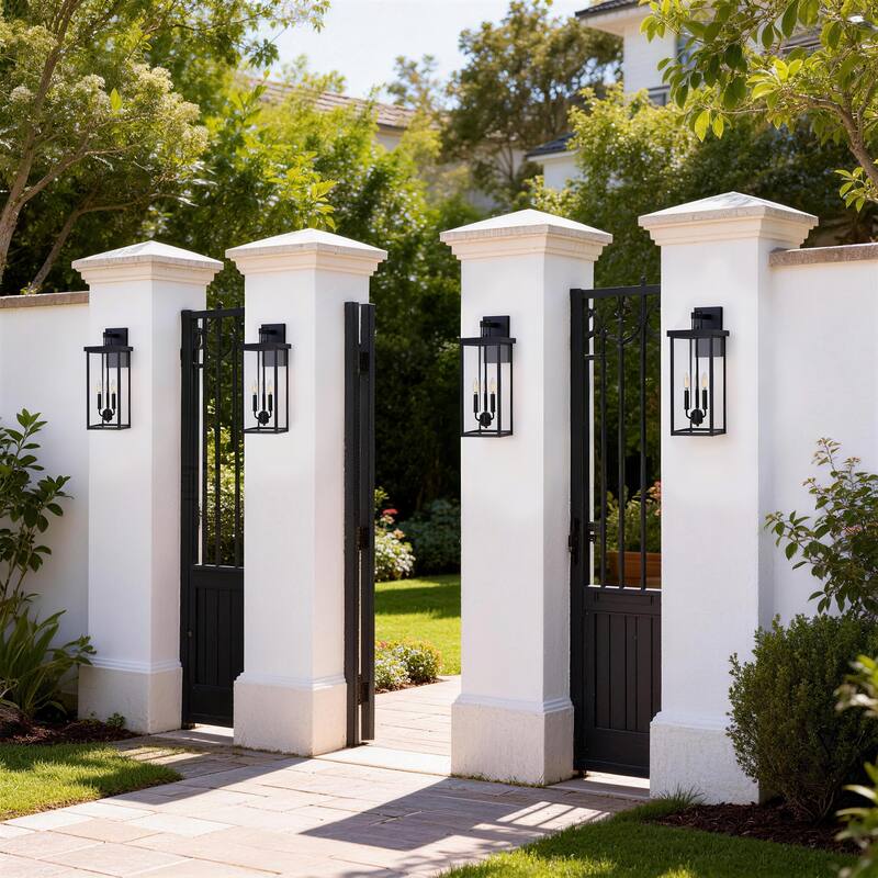 4 Pack Clear Glass Outdoor Lighting Wall Sconce - Medium: 19.15" H x 7.9" W x 8.7" D - Black