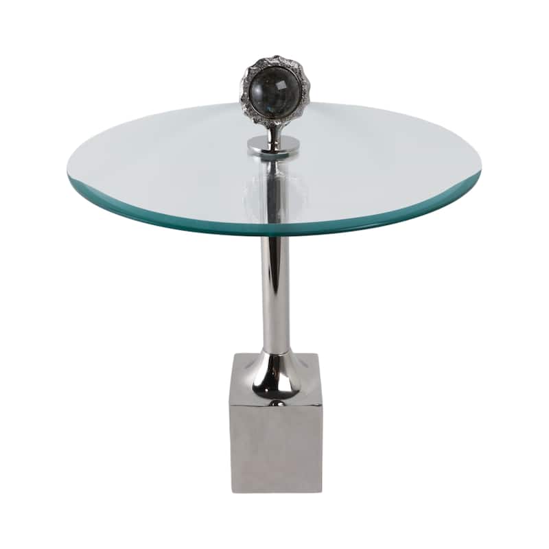 Glass Top Accent Side Table with Sculptural Base Round Modern Design - 20" x 20" x 23"