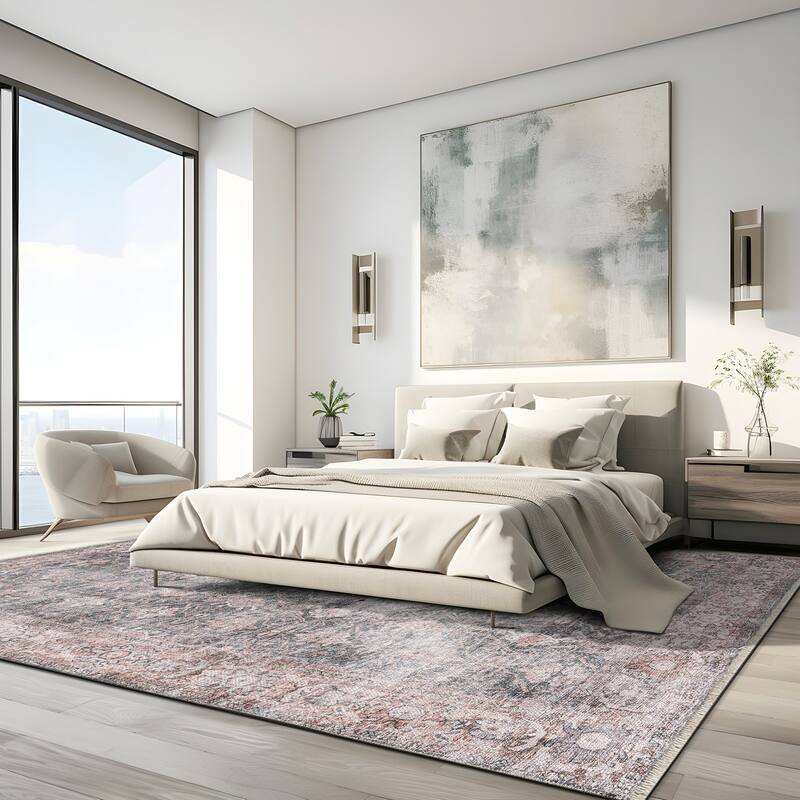 World Rug Gallery Vintage Inspired Bordered Machine Washable Area Rug