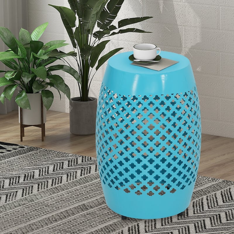 Maypex 18Inch H Geometric Cut Iron Side Table - Teal