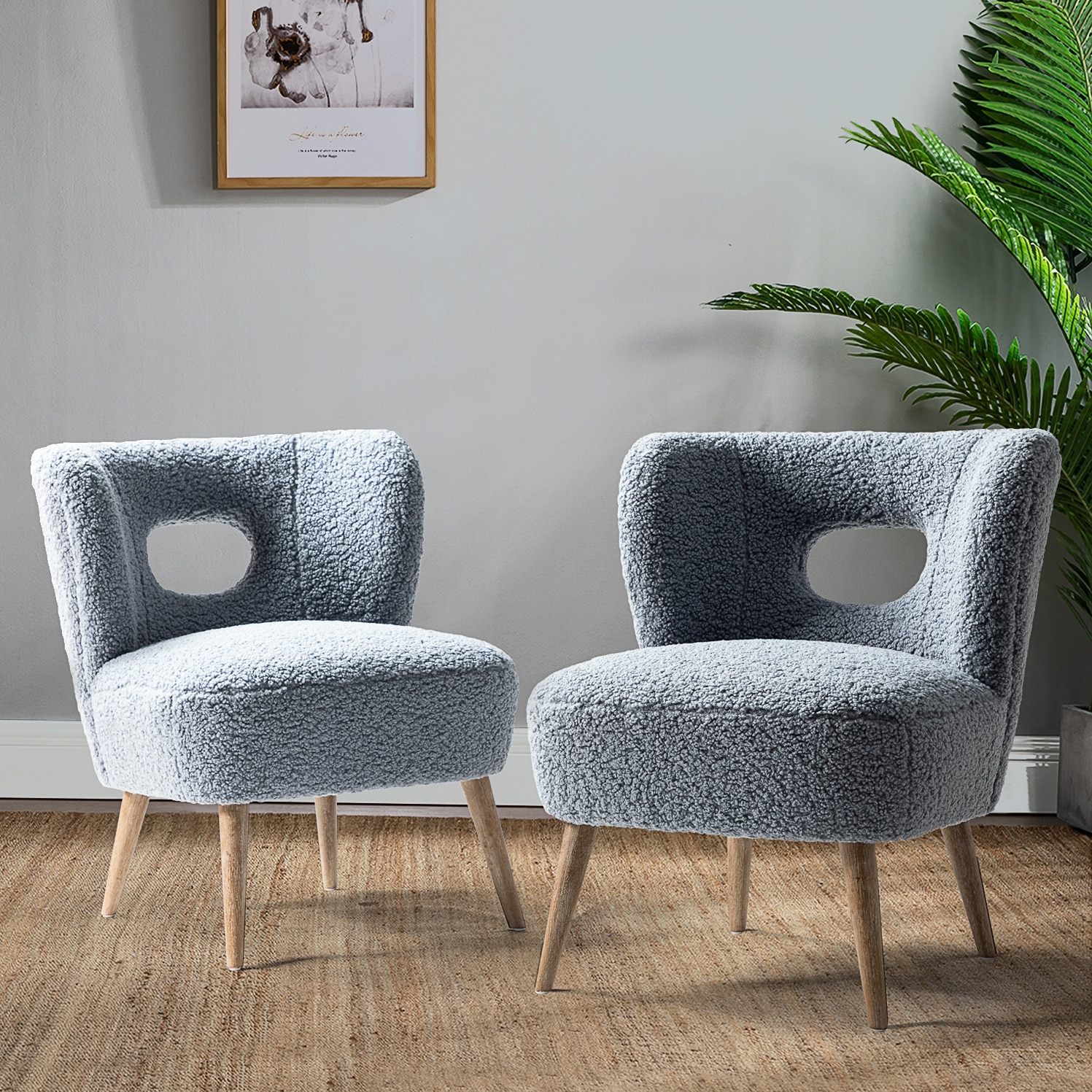Dulcinea Modern Lambskin Accent Chair with Wood Legs Set of 2