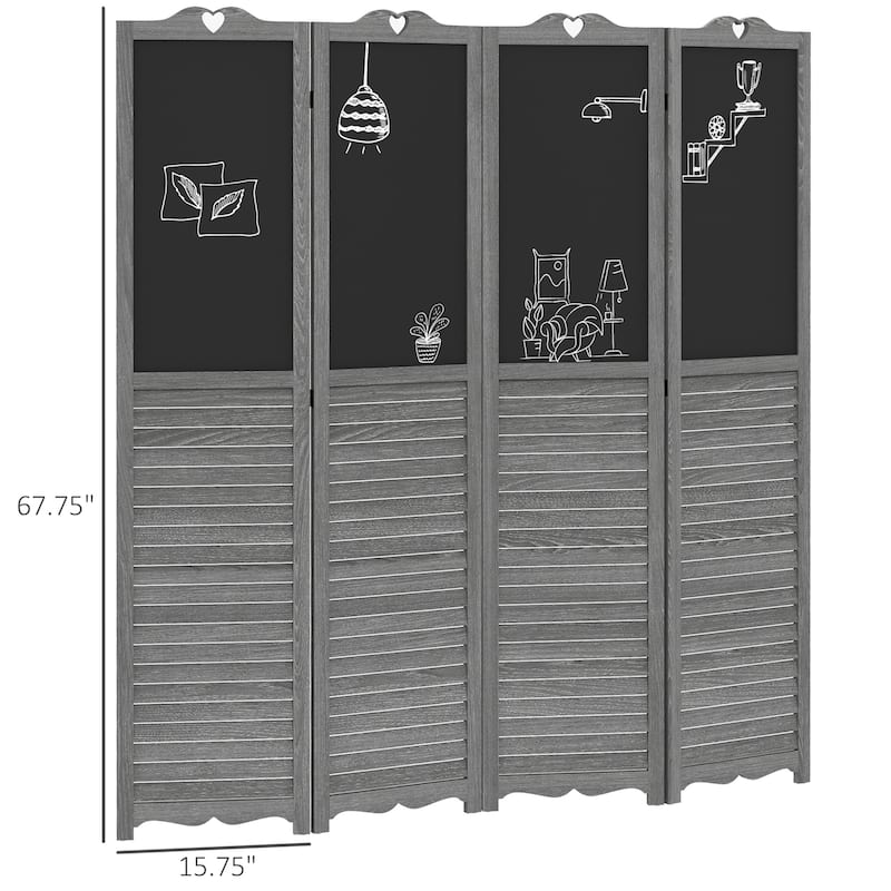 4-Panel Folding Room Divider with Blackboard