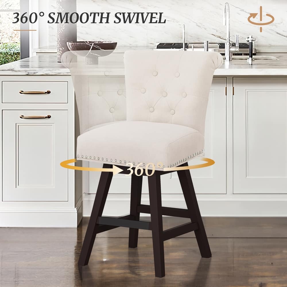 Modern 26.in Swivel Bar Stool Armless Counter Height Stool with Wooden Legs for Kitchen Island
