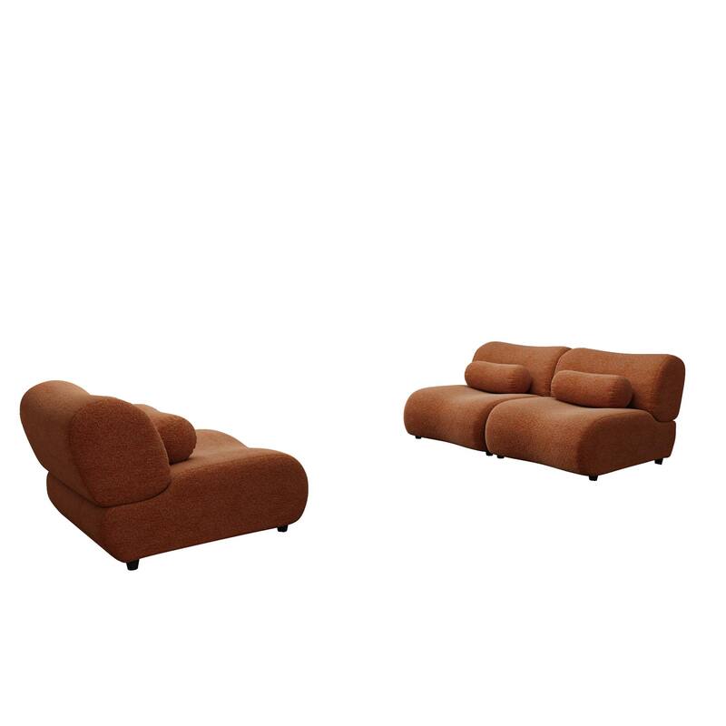 Chenille Modular 3-Seater Sectional Sofa Set with Cylindrical Pillows and Curved Design
