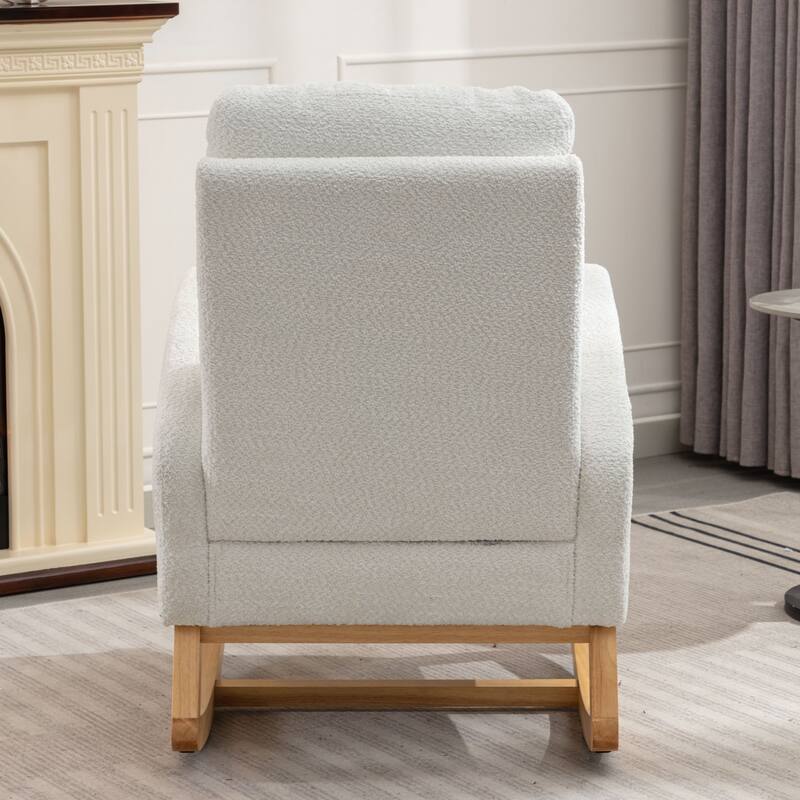 Modern 26.77" High Back Upholstered Rocking Chair with Footrest and Rubber Wood Legs