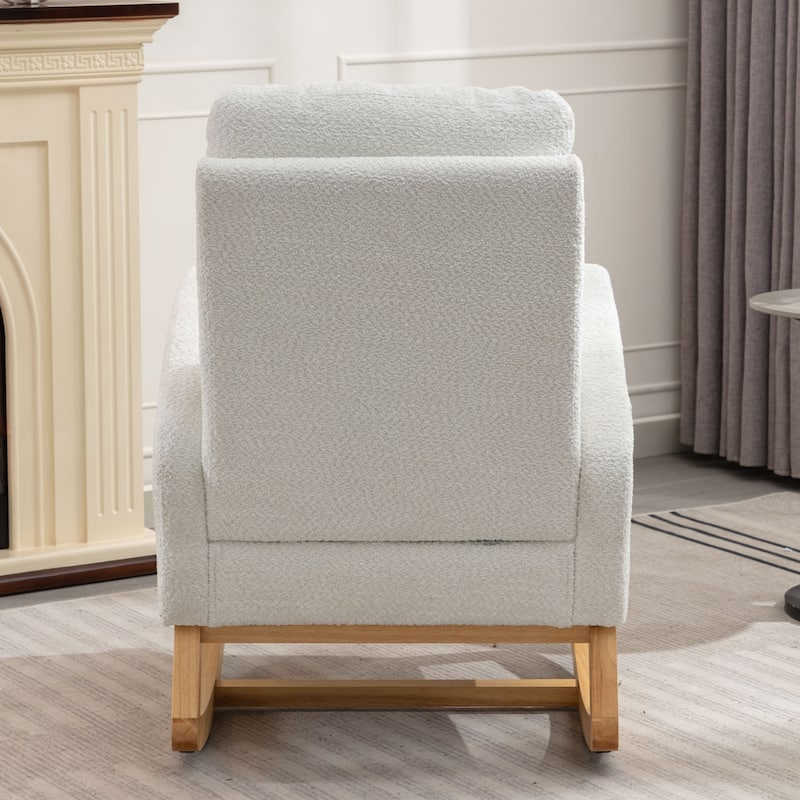 White Modern 26.77" High Back Upholstered Rocking Chair with Footrest and Rubber Wood Legs