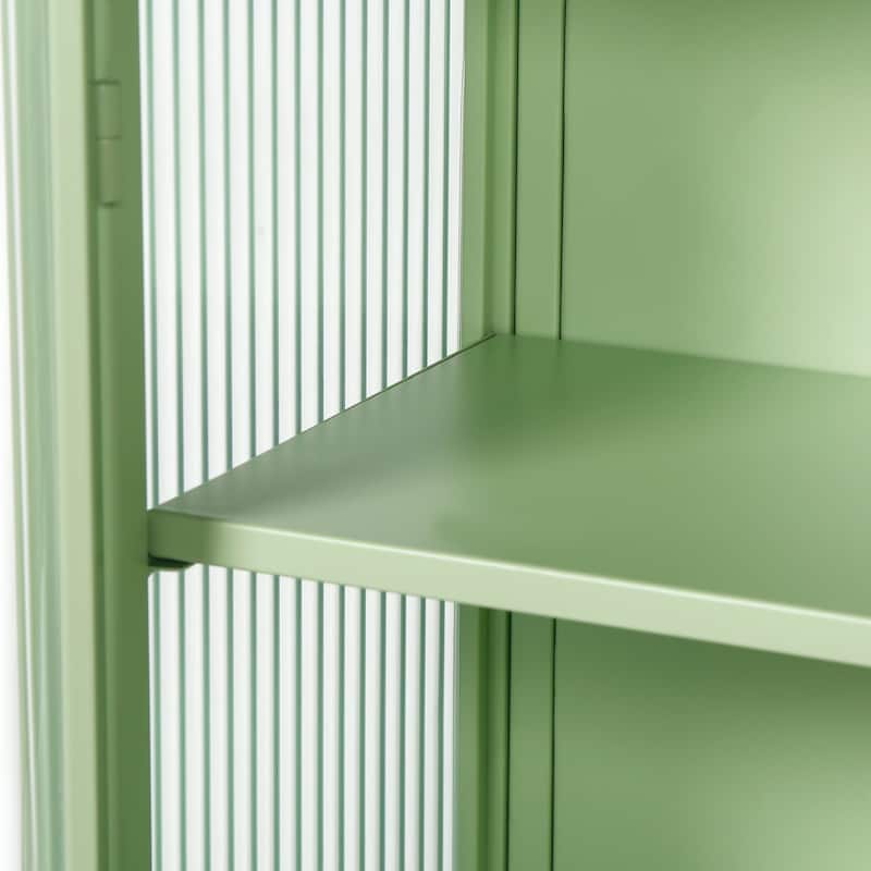 Mint Green Wall Cabinet Sideboard Bathroom Cabinet with Glass Doors