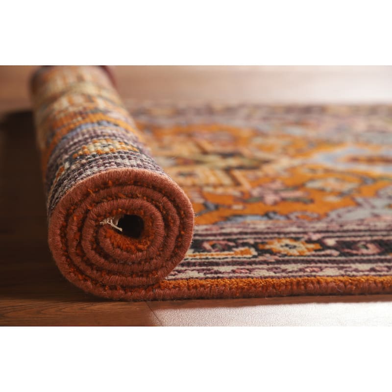 Hand Knotted Oriental 100% Wool Carpet Traditional Medallion Oranges & Rust Heriz (serapi) Area Rug - 5' 1'' X 3' 1''