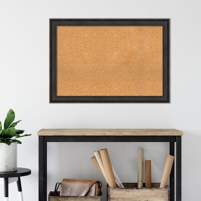 Allure Charcoal Wood Framed Natural Corkboard Bulletin Board, Organization Board, Pin Board