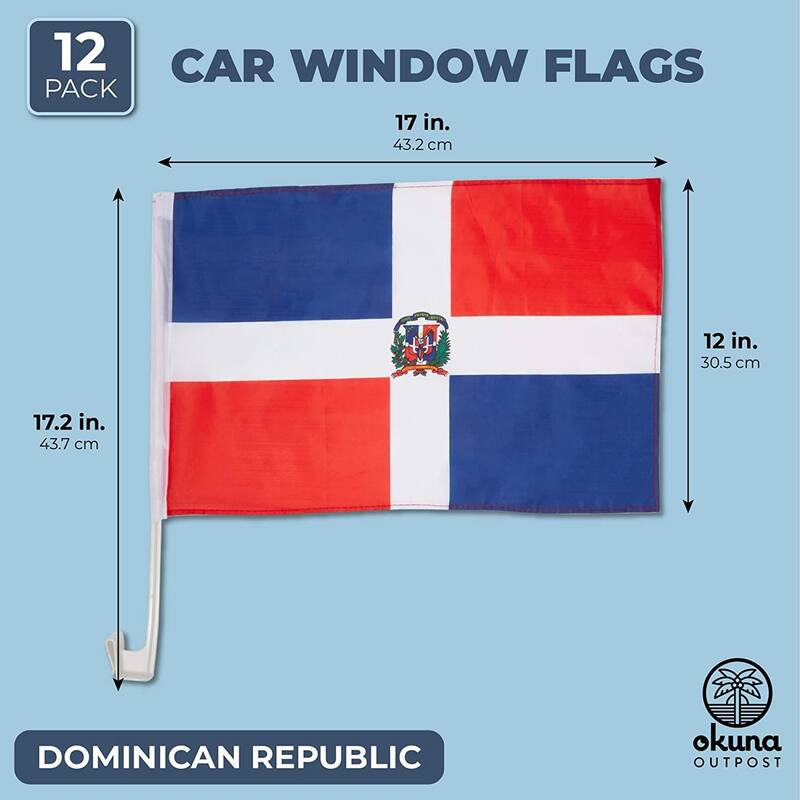 Okuna Outpost Dominican Republic Car Flags with Window Mount Clip (12 x 17 Inches, 12 Pack