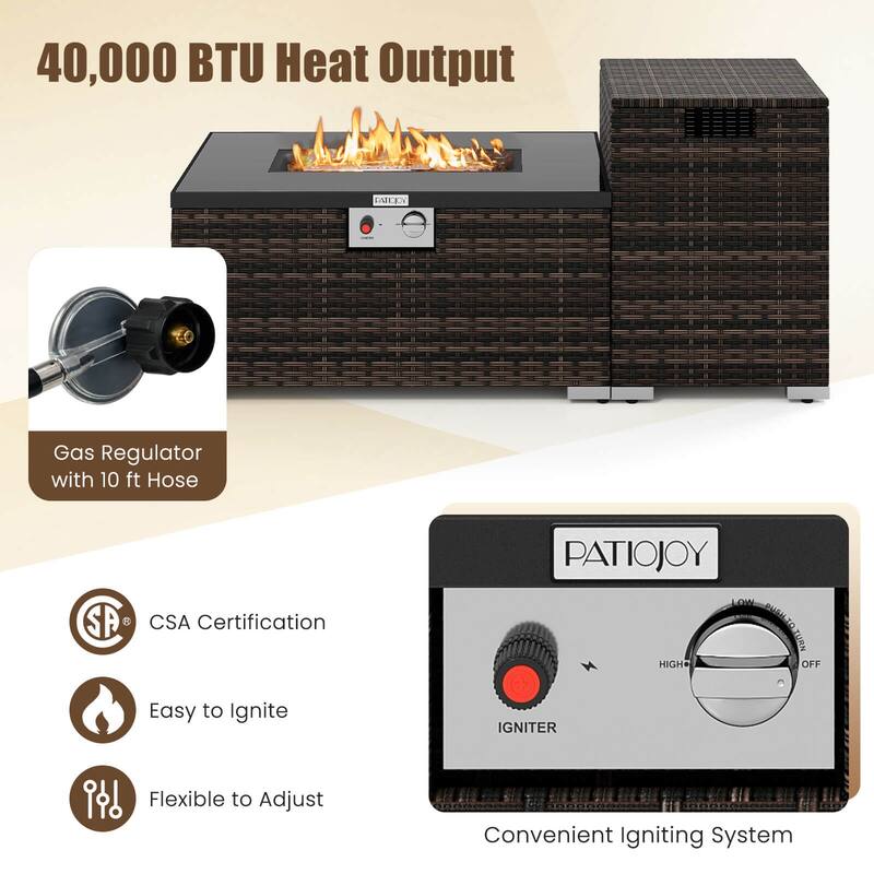 Costway 2 PCS Outdoor Rattan Fire Table Set with Tank Cover Tempered - See Details