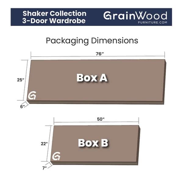 dimension image slide 3 of 3, Grain Wood Furniture Shaker Wood 3-door Armoire - 60x72x22