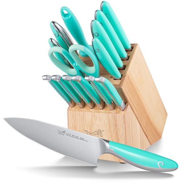 Knife Sets for Kitchen with Block, Blue Whale Series 15Piece 1.4116