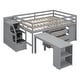 preview thumbnail 8 of 25, Full Size Loft Bed with Retractable Writing Desk and 3 Drawers, Wooden Bed with Storage Stairs and Shelves