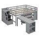 preview thumbnail 8 of 7, Gray Full Size Solid Wood Loft Bed with Retractable Desk, Storage Stairs, Storage Drawers, and Shelves