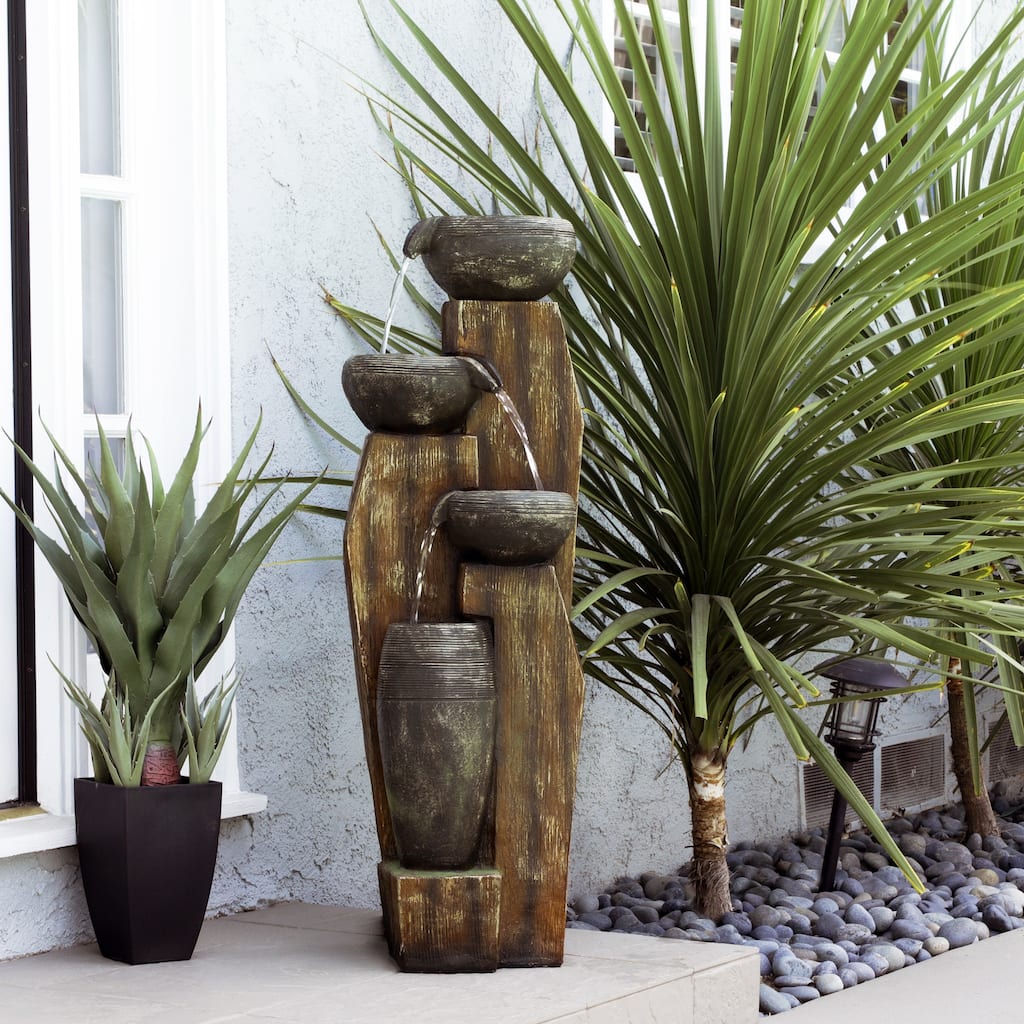 Alpine Corporation LED Outdoor Water Fountains, Cascading Waterfall Garden Fountains & Freestanding Patio Water Features